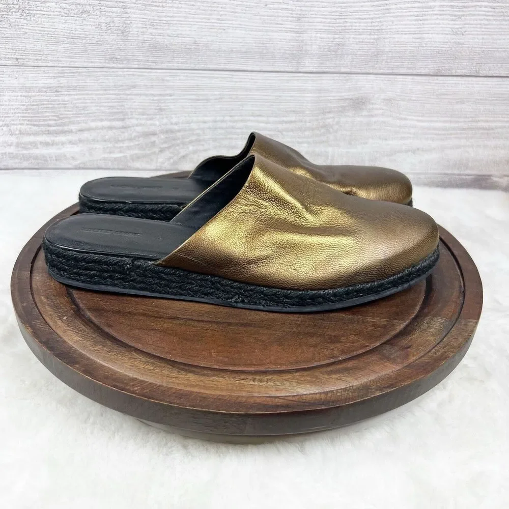 Rachel Comey Women’s Gold Leather Espadrilles Mules Size 6 Flats Shoes
